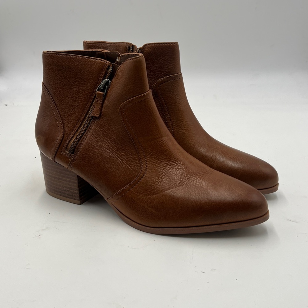 Johnston & Murphy Brown Leather Ankle Boots Women’s 9 Zip Booties Comfort